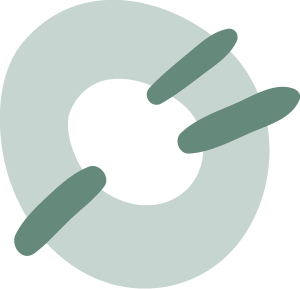 Abstract graphic with a light gray oval ring and three short, dark green lines extending from its right side.