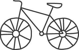Black and white line drawing of a bicycle with unusually thick, multi-spoked wheels.