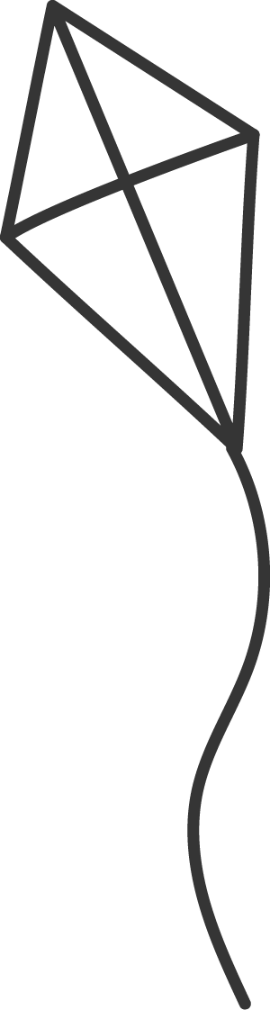 Simple black outline illustration of a diamond-shaped kite with a long, wavy tail on a white background.